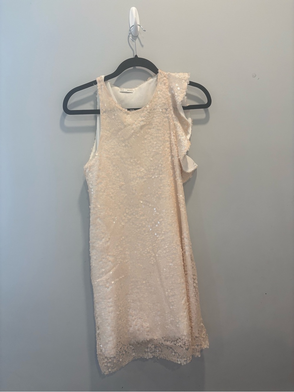 Zara Ivory Sequin-Trim Shift Dress